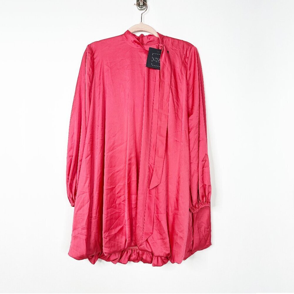 NWT Mac Duggal High Neck Long Sleeve Bubble Hem Dress Coral 2 #9862 - Picture 3 of 8